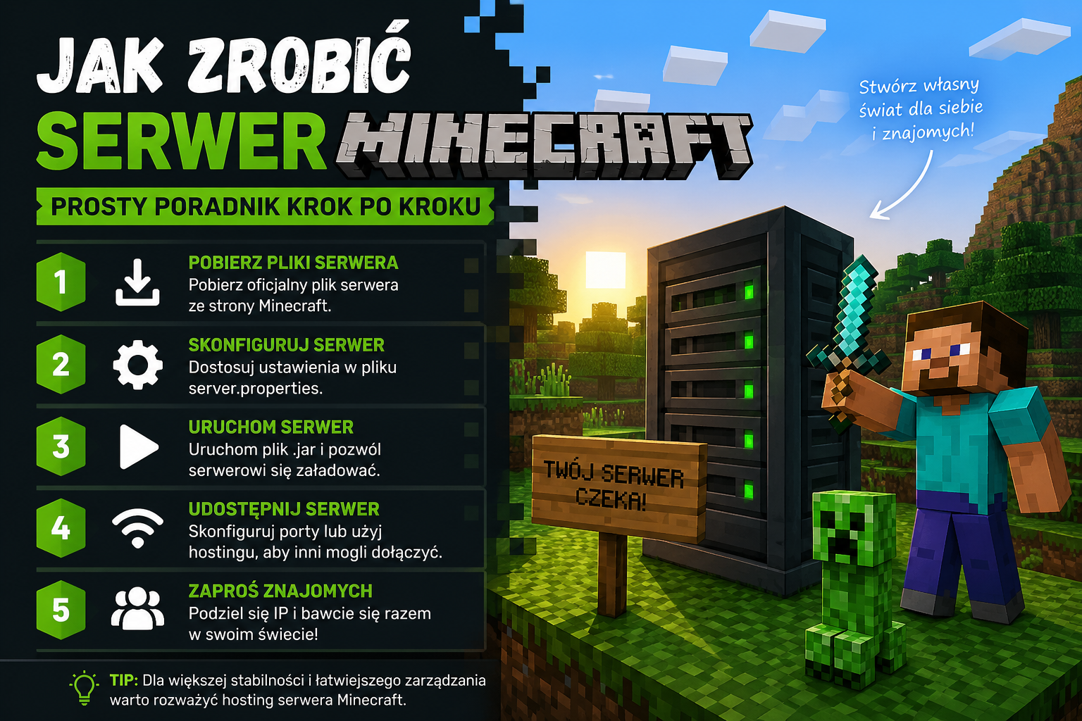 Jak zrobić serwer Minecraft 2026 — poradnik krok po kroku