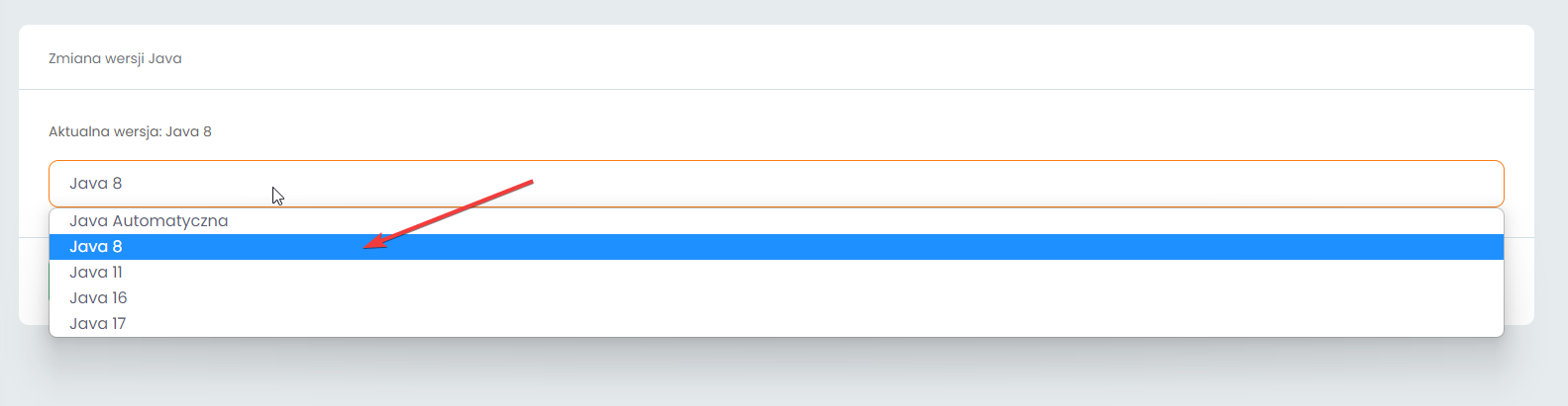 Wybór wersji Java
