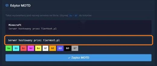 Edytor MOTD w panelu TierHost