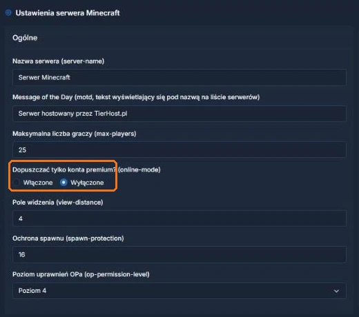 Opcja online-mode