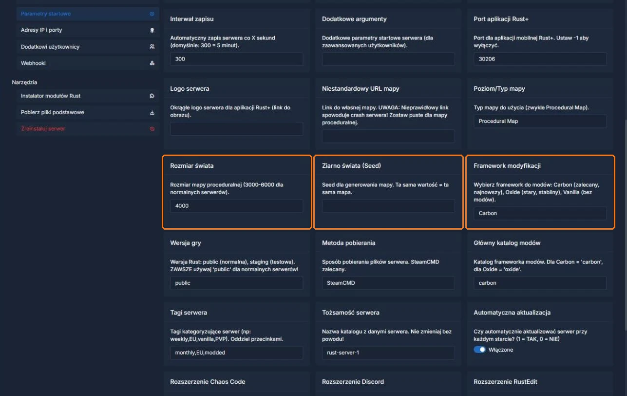 Mapa, seed i framework modów