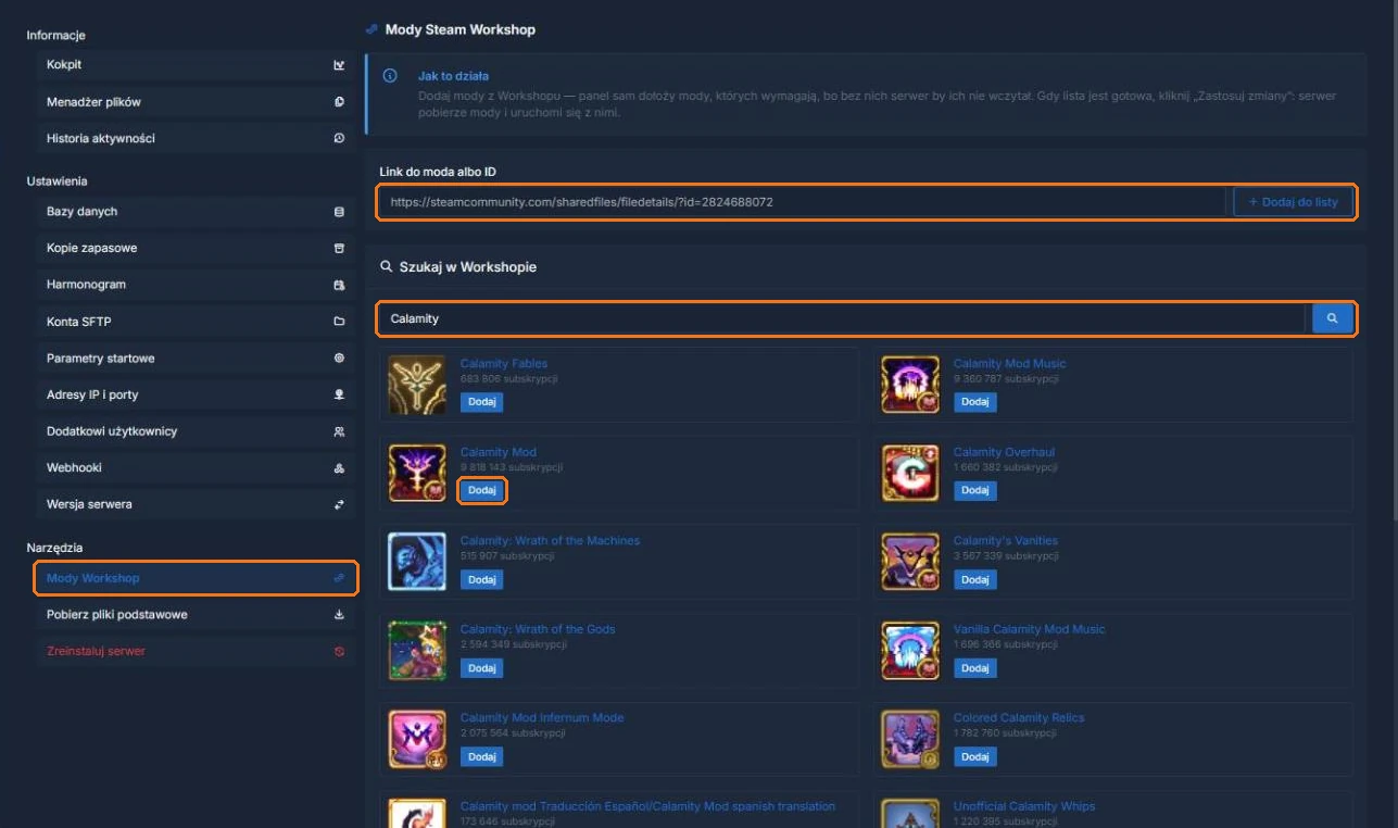 Wyszukiwanie modów w Steam Workshop
