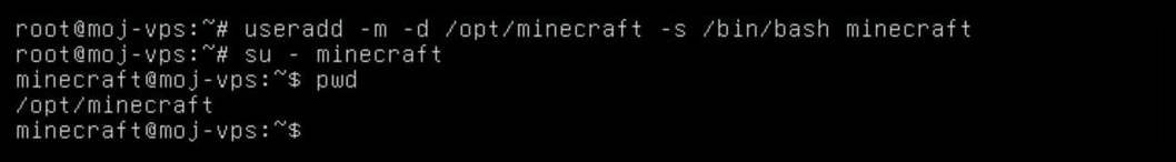 Tworzenie użytkownika minecraft