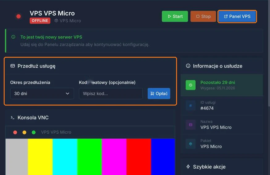 VPS w panelu TierHost