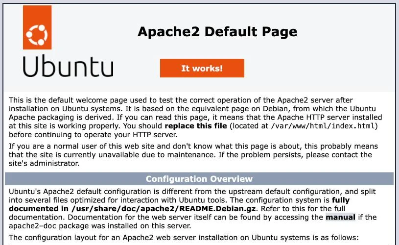 Domyślna strona Apache It works