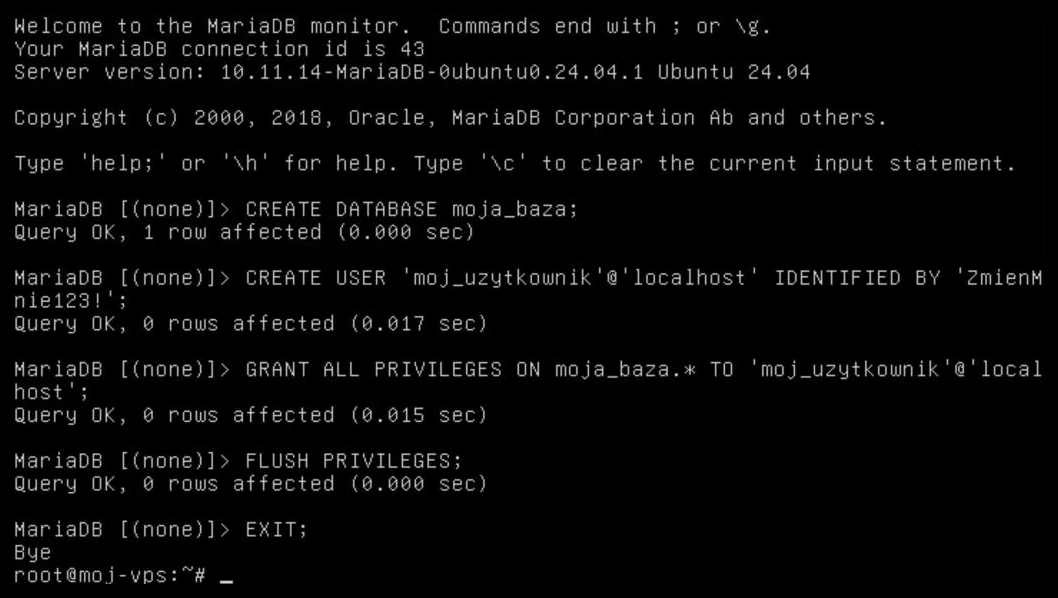 Tworzenie bazy danych i użytkownika w MariaDB