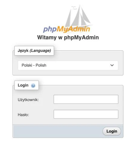 Ekran logowania phpMyAdmin