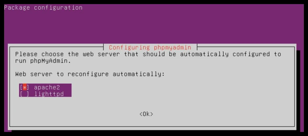 Wybór serwera apache2 dla phpMyAdmin