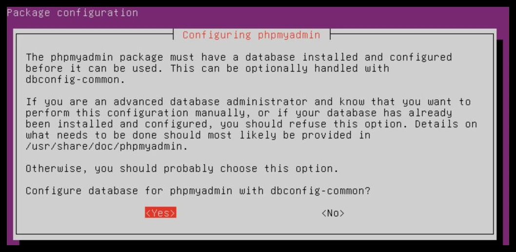 Konfiguracja bazy phpMyAdmin przez dbconfig-common